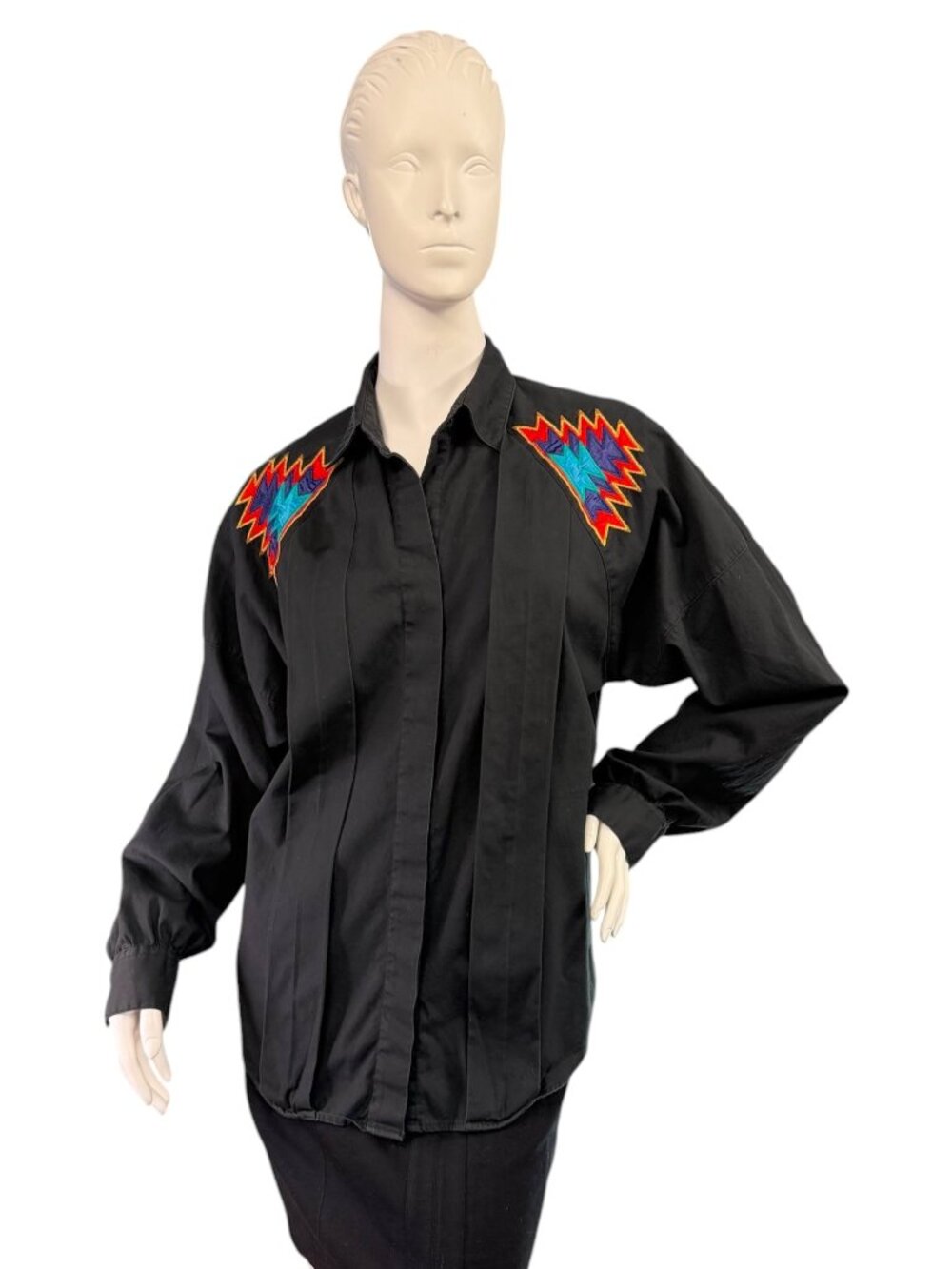 Wrangler Authentic Western Apparel Black Vintage 80s Rodeo Shirt Aztec Details M